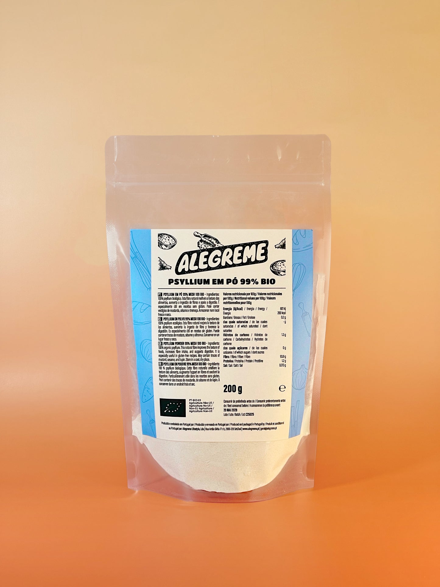 Polvo de cáscara de psyllium 95 % puro (500 g)