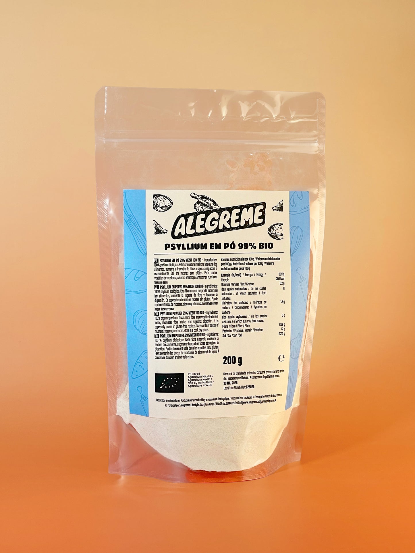 Polvo de cáscara de psyllium 95 % puro (500 g)